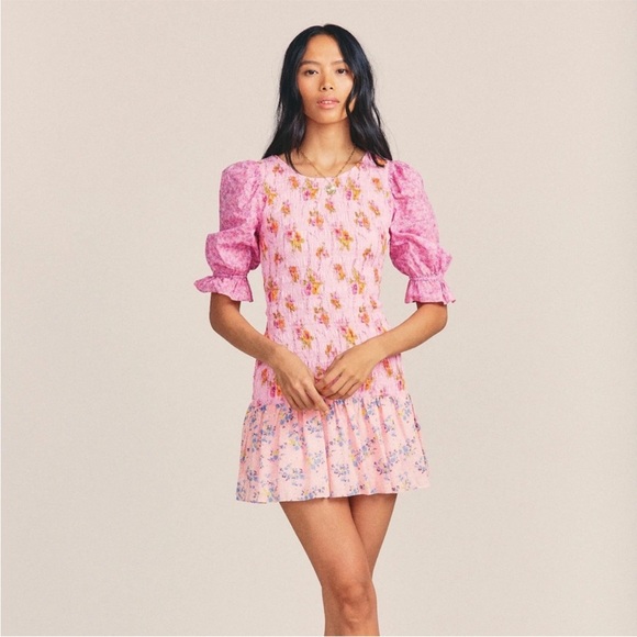 LoveShackFancy Luppa Shirred Floral Mini Dress - Picture 2 of 9